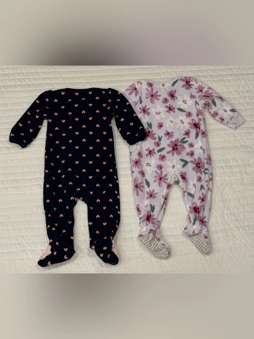 Carters Baby Girl Fleece Footie Sleeper Pajamas Grippy Feet 9 Months Set of 2